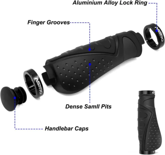 Poignées Guidon Vélo Caoutchouc Antidérapant Poignées de Vélo Ergonomique Poignées de Guidon,Poignées de Guidon de Vélo avec Double Verrouillages,22 mm de Guidon Vélo VTT Noir