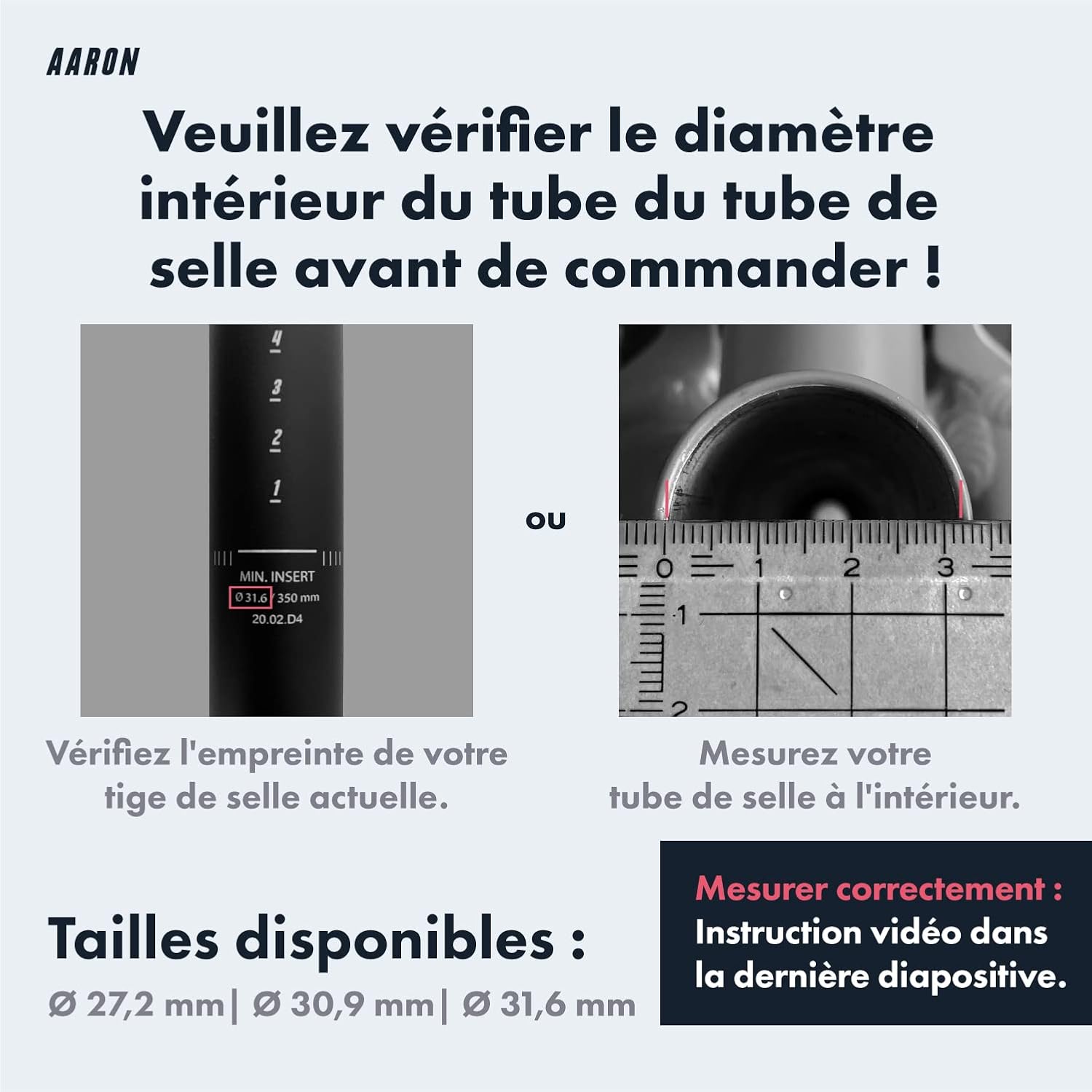 Tige de Selle de vélo Suspendue à Ressort - Aluminium - pour vélo électrique/VTT/VTC/vélo de Ville/Autre - Noir - diamètre 27,2mm, 30,9mm, 31,6mm / Longueur 350 mm 31,6 Noir