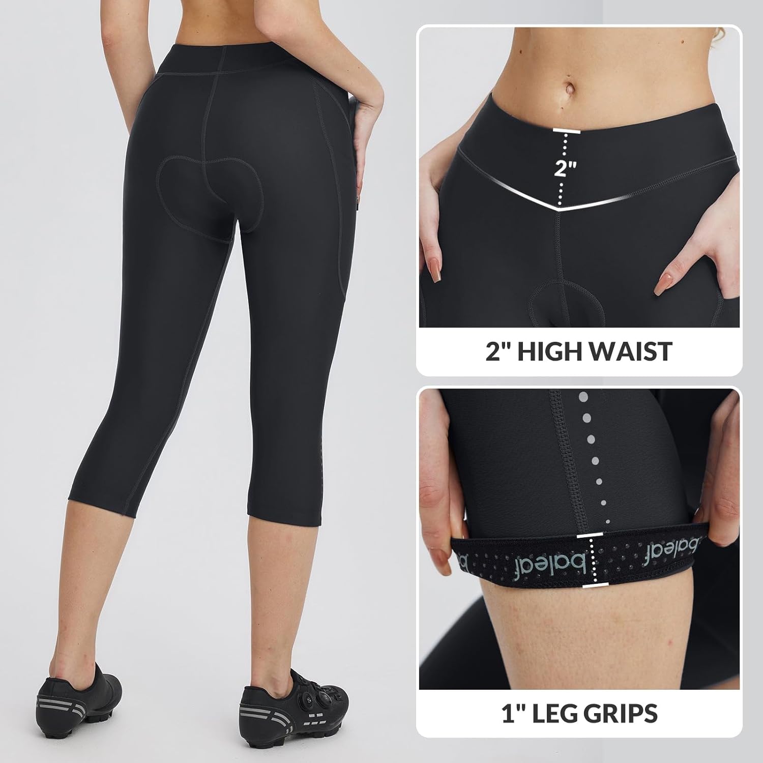 Pantalon De Cyclisme 4D Rembourré pour Femme - Taille Haute - Collants De Cyclisme avec Poches Noir XXL