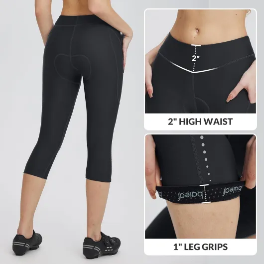 Pantalon De Cyclisme 4D Rembourré pour Femme - Taille Haute - Collants De Cyclisme avec Poches Noir XXL