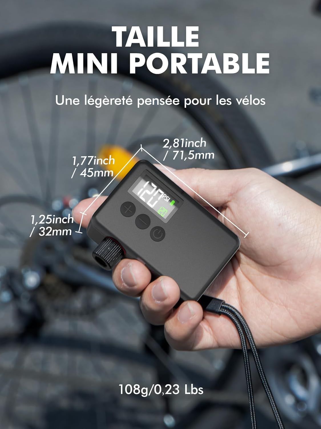 GPUTEK Pompe À Vélo Électrique, Pompe Électrique, Auto-Off Et Lumière LED - pour Les Vélos Électriques, Les Vélos De Montagne, Les De Ville Et De Course avec des Valves De Presta Et Schrader