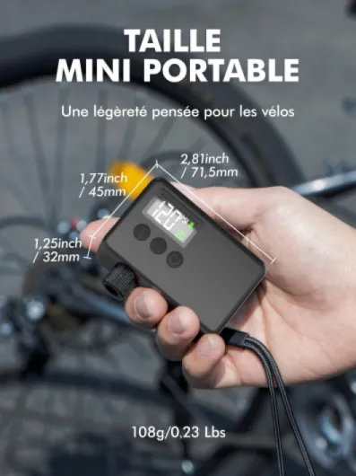 GPUTEK Pompe À Vélo Électrique, Pompe Électrique, Auto-Off Et Lumière LED - pour Les Vélos Électriques, Les Vélos De Montagne, Les De Ville Et De Course avec des Valves De Presta Et Schrader