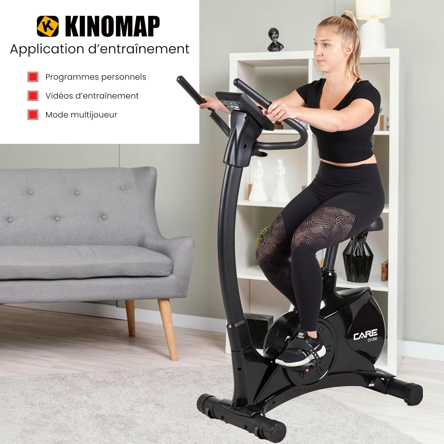 Vélo d'Appartement Motorisé CV-395 - Vélo Droit 24 Programmes d'Entraînement - Masse d'Inertie 12kg - Résistances Magnétique Motorisée - Connectivité Application Mobile/Kinomap