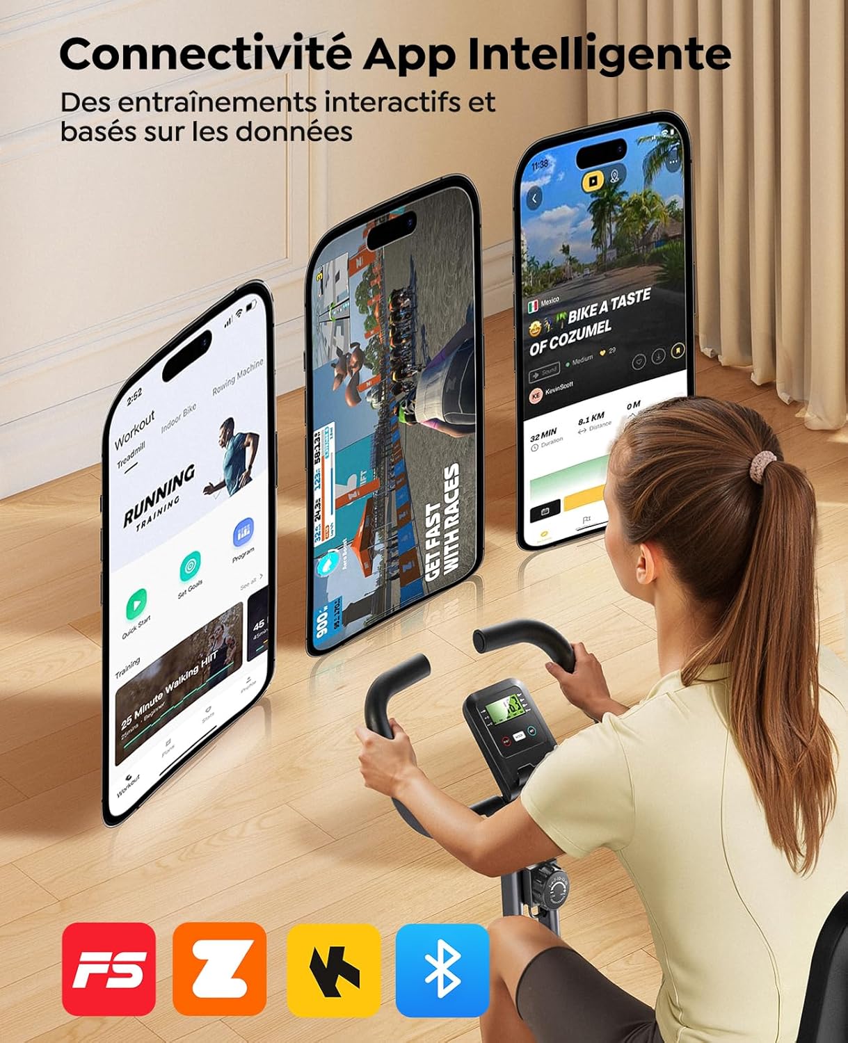 5-en-1 Vélo d’Appartement Pliable, Velo D Appartement avec 16 Niveaux de Résistance Magnétique, Moniteur LCD et Compatible APP, Vélos de fitness pour la maison avec Silencieux Capacité 140 kg Vert