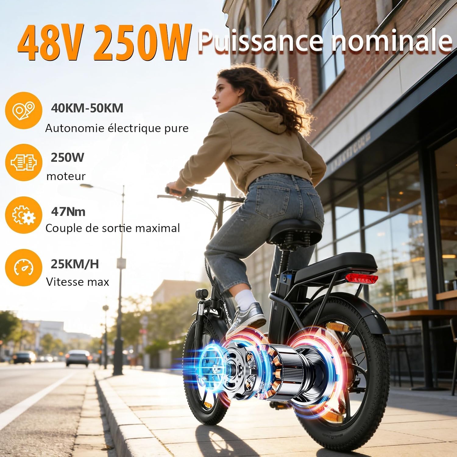 E-Bike Pliable pour Adultes Homme, vélo électrique Urbain avec Amortissement, Ebike Urbain 250W ，avec Batterie 48V 16Ah ，Vélo Pliant Adulte 7 Vitesses，Idéal pour Ville et Banlieue