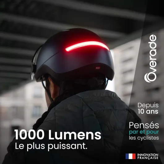 Innovation Française - Casque Life avec Visière, avec Éclairage Puissant Avant/arrière, Télécommande Clignotants Oximote Incluse, Fonction Feu Stop Inclus, Taille Unique - Deep Blue