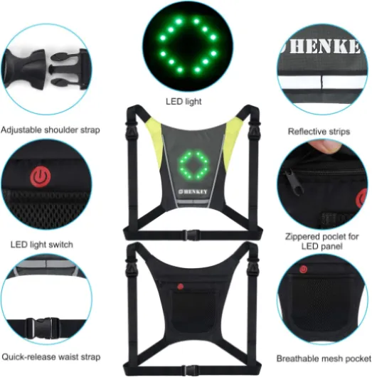 Gilet de Cyclisme réfléchissant à LED avec indicateur de Direction - Télécommande, Feux de Direction, Rechargeable par USB, Installation Facile pour témoin de sécurité à vélo Gris