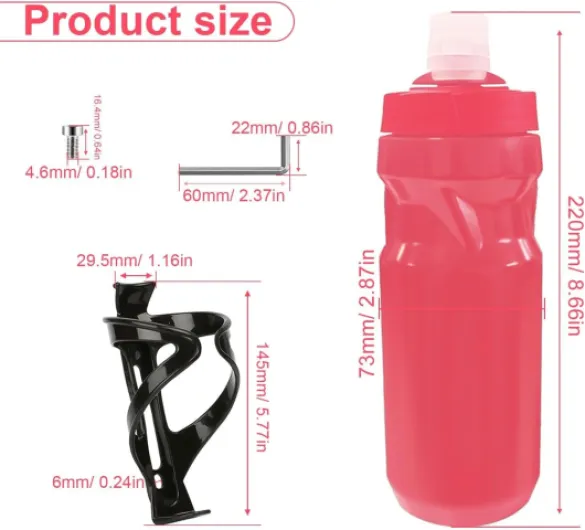 Porte Bidon, 600ml Gourde Velo, Porte Bidon Velo pour Vélos de Route, Vélos Electriques, pour VTT, Vélos de Trekking