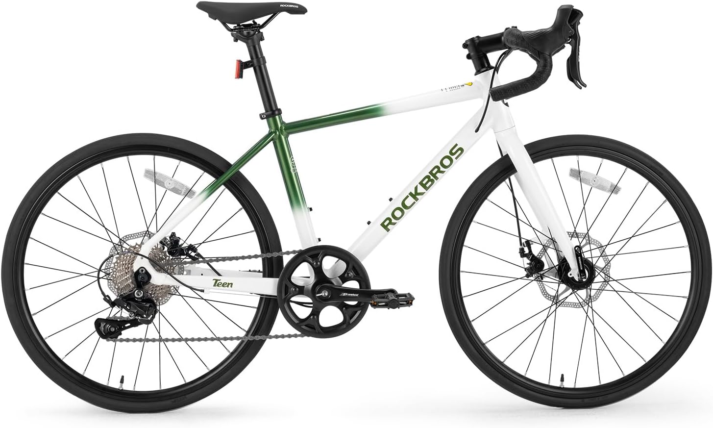 Vélo de Course 22 Pouces, Cadre en Aluminium Léger, Vélo de Route Changement de Vitesses SENSAH PHI 10 Vitesses, Freins à Disque Mécaniques, Taille Adaptée 140-155 cm Blanc Vert