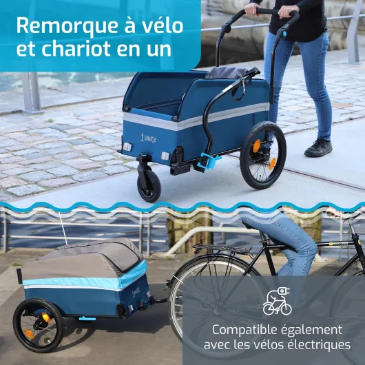 Chariot Transport Pliable a Roulette - 2 en 1 remorque vélo - emorque pour ebike - Fonction Jogging - Camping, Festival, Jardin - avec Bandes réfléchissantes