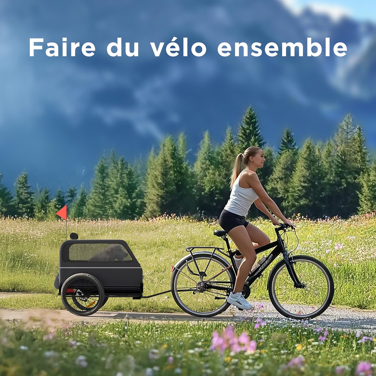 Remorque Velo Chien XL – Chariot Pliable avec Rampe et Suspension – Carriole étanche Jusqu’à 45kg – Compatible avec vélos électriques Noir