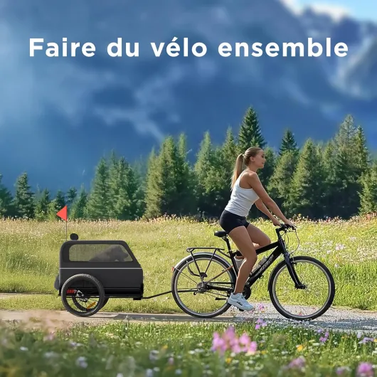 Remorque Velo Chien XL – Chariot Pliable avec Rampe et Suspension – Carriole étanche Jusqu’à 45kg – Compatible avec vélos électriques Noir