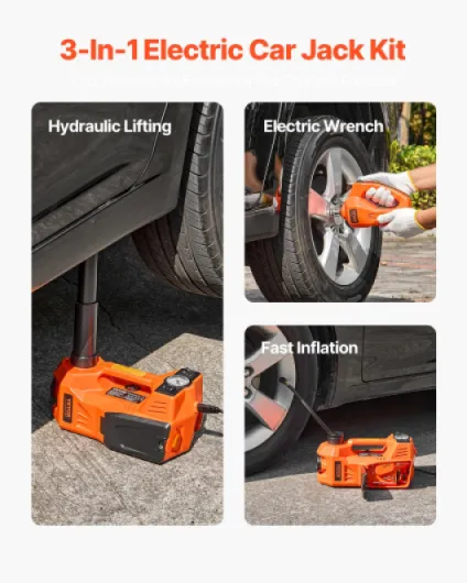 Cric Électrique pour Voitures 5 T, Cric de Levage avec Gonfleur Intégré, Outil Démonte-Pneu Portable avec Clé à Chocs Électrique et Lumière LED, pour Urgence Dépannage Routière SUV Berline