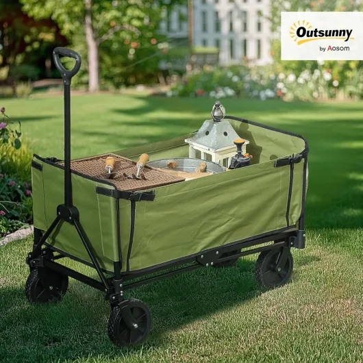 Chariot de Jardin Pliable 130 L, Chariot de Transport avec Sac Amovible, Chariot à roulettes avec poignée télescopique rotative, Chariot remorque en Acier, Noir