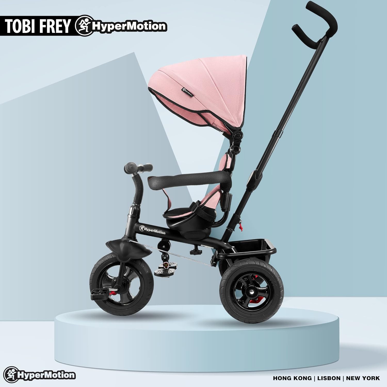 Tricycle Bébé Évolutif 3-en-1 - Tricycle Enfant 1-4 Ans (20 kg) - Poussette avec Guidon Parental, Siège Pivotant 360°, Design Moderne pour Garçon et Fille Rose