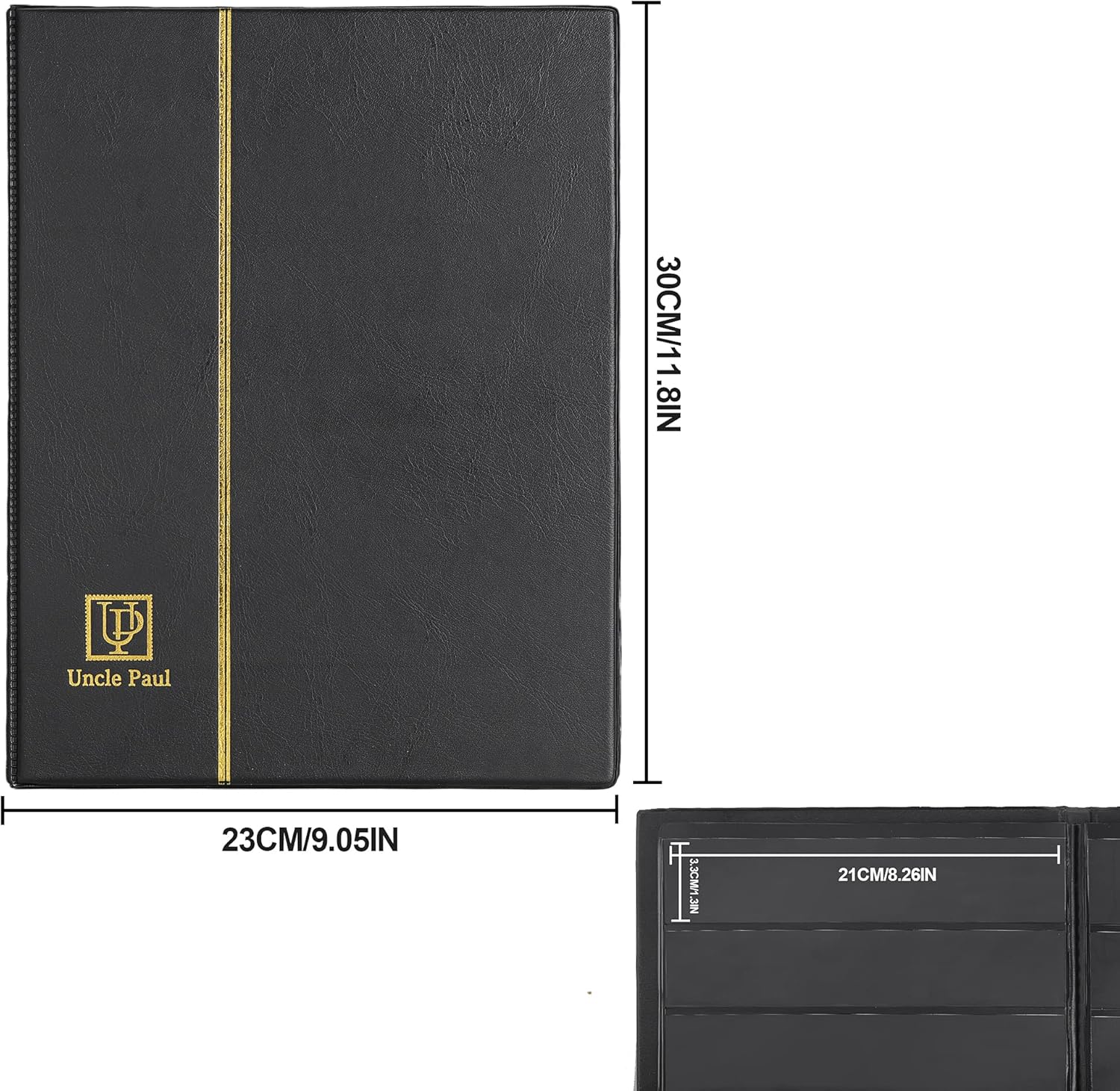 Albums de timbres 140 pochettes - Classeurs avec pochettes 35x197mm, 10 pages noires double face avec couverture noire rembourrée en similicuir, timbres-poste en papier-monnaie AS0107BK 35 × 197 mm Noir