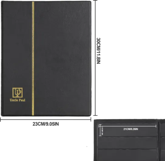 Albums de timbres 140 pochettes - Classeurs avec pochettes 35x197mm, 10 pages noires double face avec couverture noire rembourrée en similicuir, timbres-poste en papier-monnaie AS0107BK 35 × 197 mm Noir