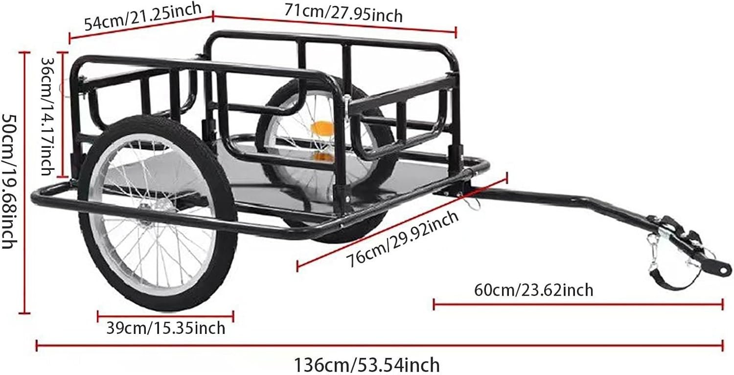 Remorque cargo pour vélo avec barre de remorquage et pneus pneumatiques, support de rangement pour vélo pour transporter des charges lourdes, des bagages, des plantes, des outils ou des courses