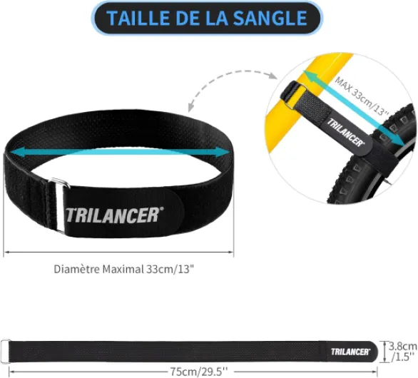 2 PCs Sangles Trilancer Réglables pour Stabiliser Les Vélos avec Système Scratch pour Support à Vélo sur Voiture et Râtelier à Vélo, pour Le Transport & Stockage (75 cm x 3,8 cm) L – 75 cm(2 Pièces) Noir