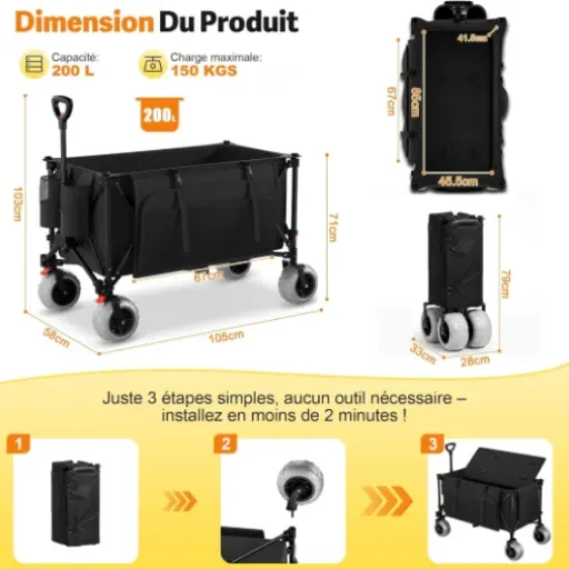 Test Devoko Chariot de Plage Pliable 200L : le gros chariot qui simplifie vraiment les sorties chargées