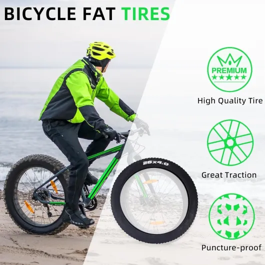 2 PC 26x4.0 Pouces Pneus Gras pour Vélo Électrique, Jeu de Remplacement avec Chambres à Air pour Triporteurs Plage VTT et Vélos de Neige