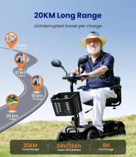 électrique pour seniors, pliable, 4 roues, D42,20 km, avec pneus anti-crevaison pour tous les terrains, 250 W, couverture de mobilité, jusqu'à 136 kg, support de 5 ans, noir
