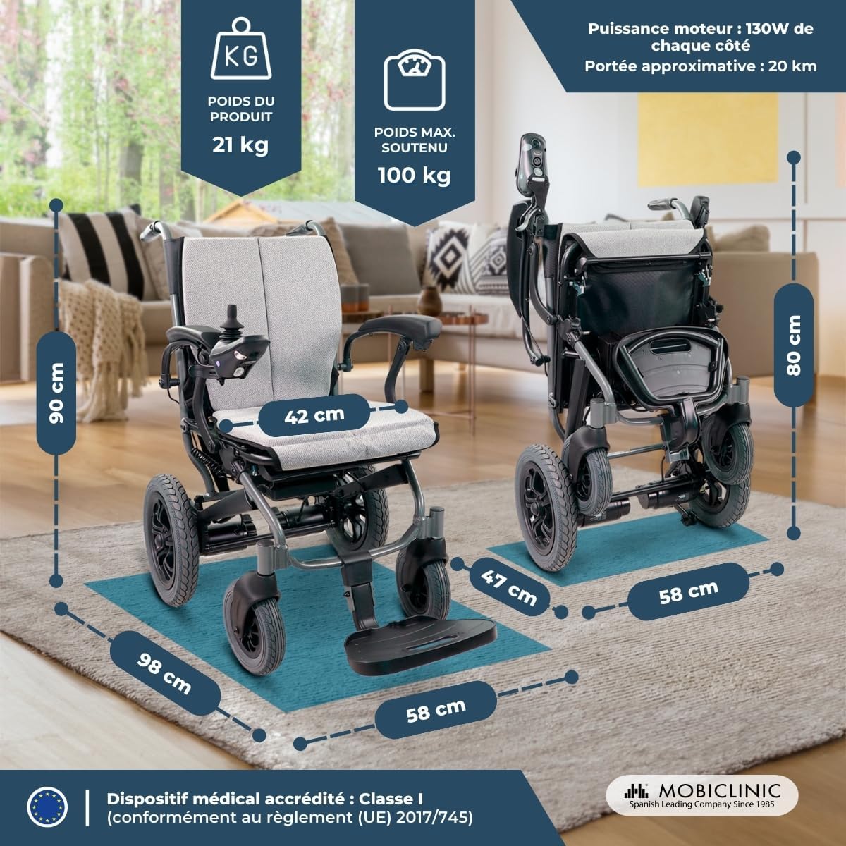 ®, Fauteuil Roulant Électrique, Pliant, Frein Électromagnétique, Autonomie 20km, Voyant de Chargement usb, Jusqu'à 6 km/h, Deux Modes de Conduite, Moteur 130W, Smart controller, Verona