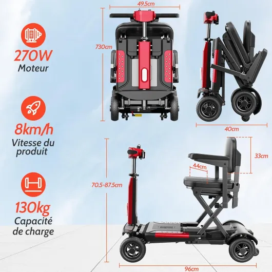 X11 Scooter de Mobilité à 4 Roues, Autonomie de 30 km, Scooter Pliant Léger pour Adultes, Avec Antivol et Clé, Panneau de Commande Facile à Utiliser Charge Maximale 130KG