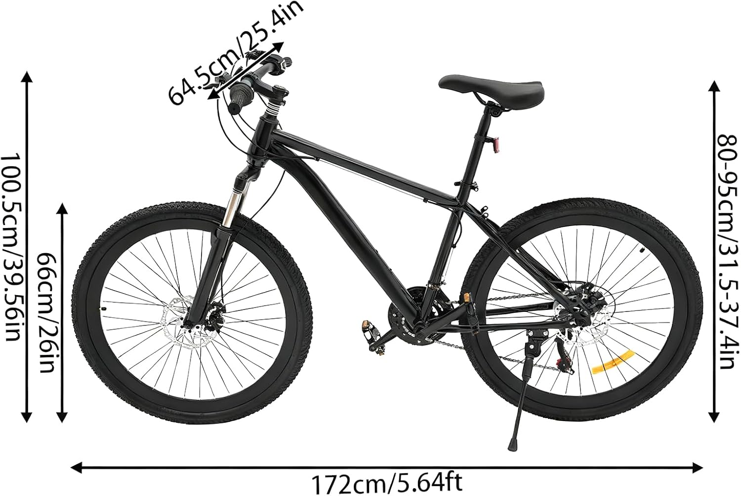 VTT 26" pour adulte - Noir - En acier au carbone - 21 vitesses - Vélo urbain de route de qualité supérieure - Freins à disque réglables en hauteur avec haute sensibilité - Pour 160-185 cm