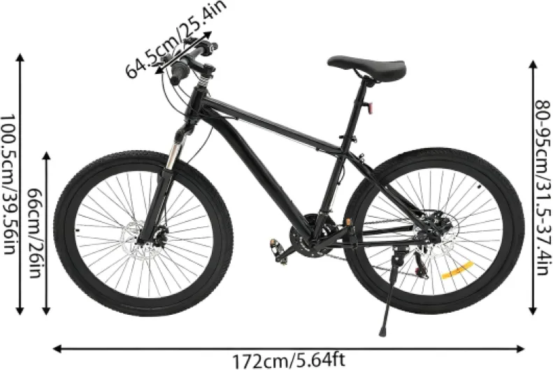 VTT 26" pour adulte - Noir - En acier au carbone - 21 vitesses - Vélo urbain de route de qualité supérieure - Freins à disque réglables en hauteur avec haute sensibilité - Pour 160-185 cm