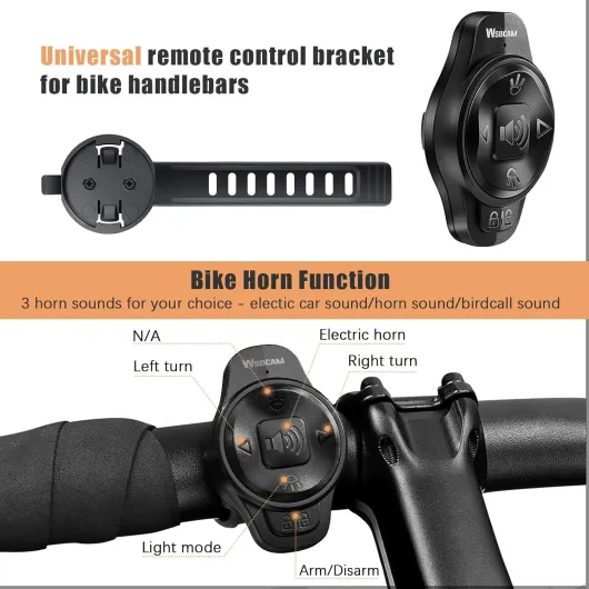 WSDCAM Smart Bike Tail Light with Turn Signals & Brake Light - Auto on/Off, Bike Horn Alarm with Remote, USB C Rechargeable Tail Light