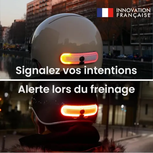 Innovation Française - Éclairage Turn Pour Casque Vélo Et Trottinette, Rouge Avec Clignotants Droit-Gauche, Télécommande Oximote Incluse, Fonction Feu Stop En Option - Eclairage + télécommande + poignée frein