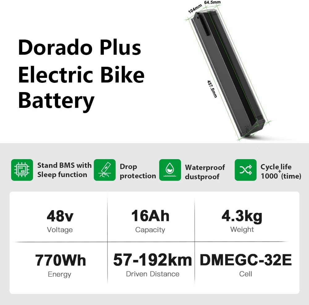 YOSE POWER Reention Dorado-Plus Batterie de Vélo Électrique 48V 16Ah pour Moteur 350W/500W/700W/1000W – Compatible NCM Moscow, Fitifito, DeHawk 48 V 16 Ah