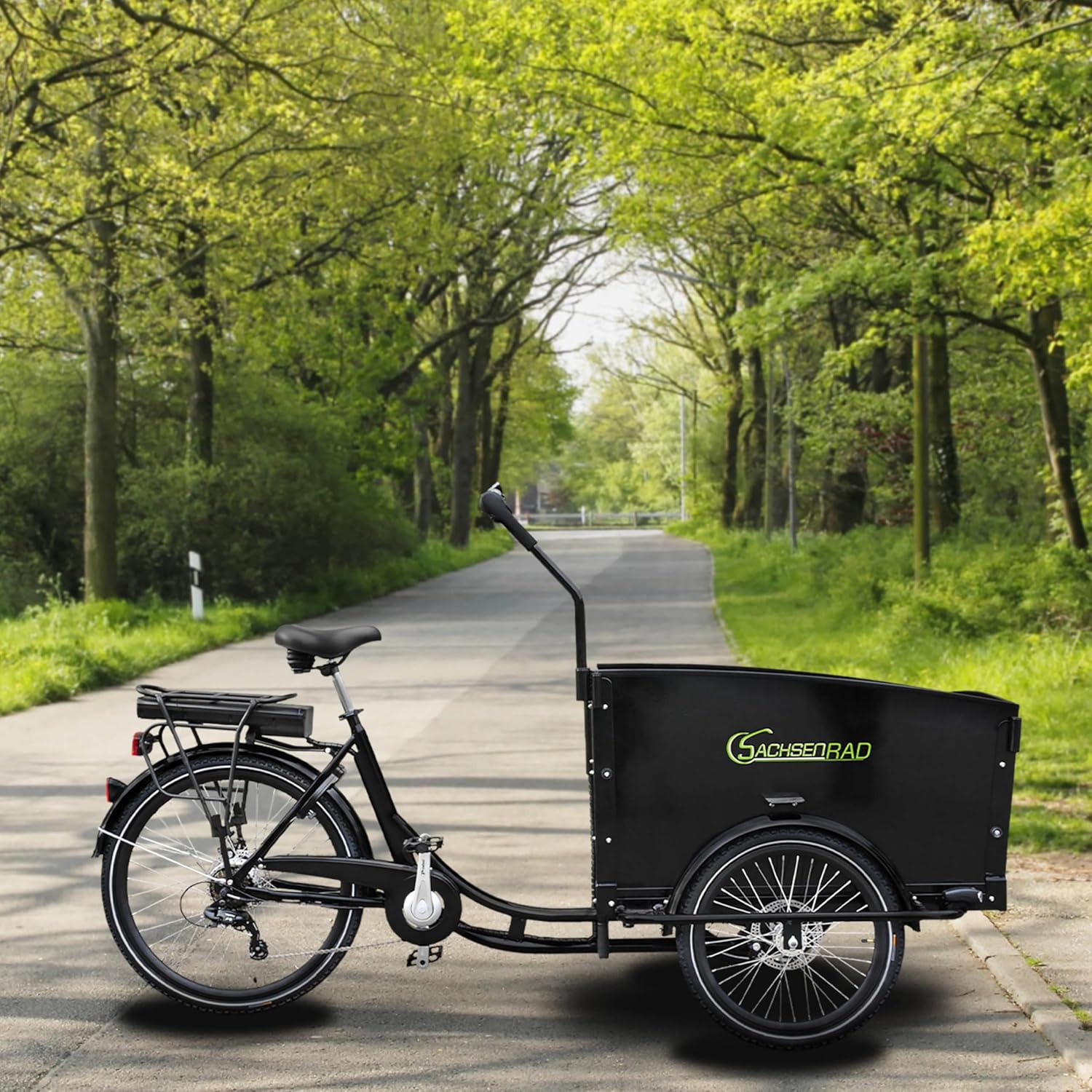 T1 Grand Trunk Vélo Cargo Électrique Triporteur Adultes, Caisse Modulable avec Coffre de Rangement, Protection Pluie, Alarme et Éclairage LED Homologué, 4 Places Enfants avec Ceintures