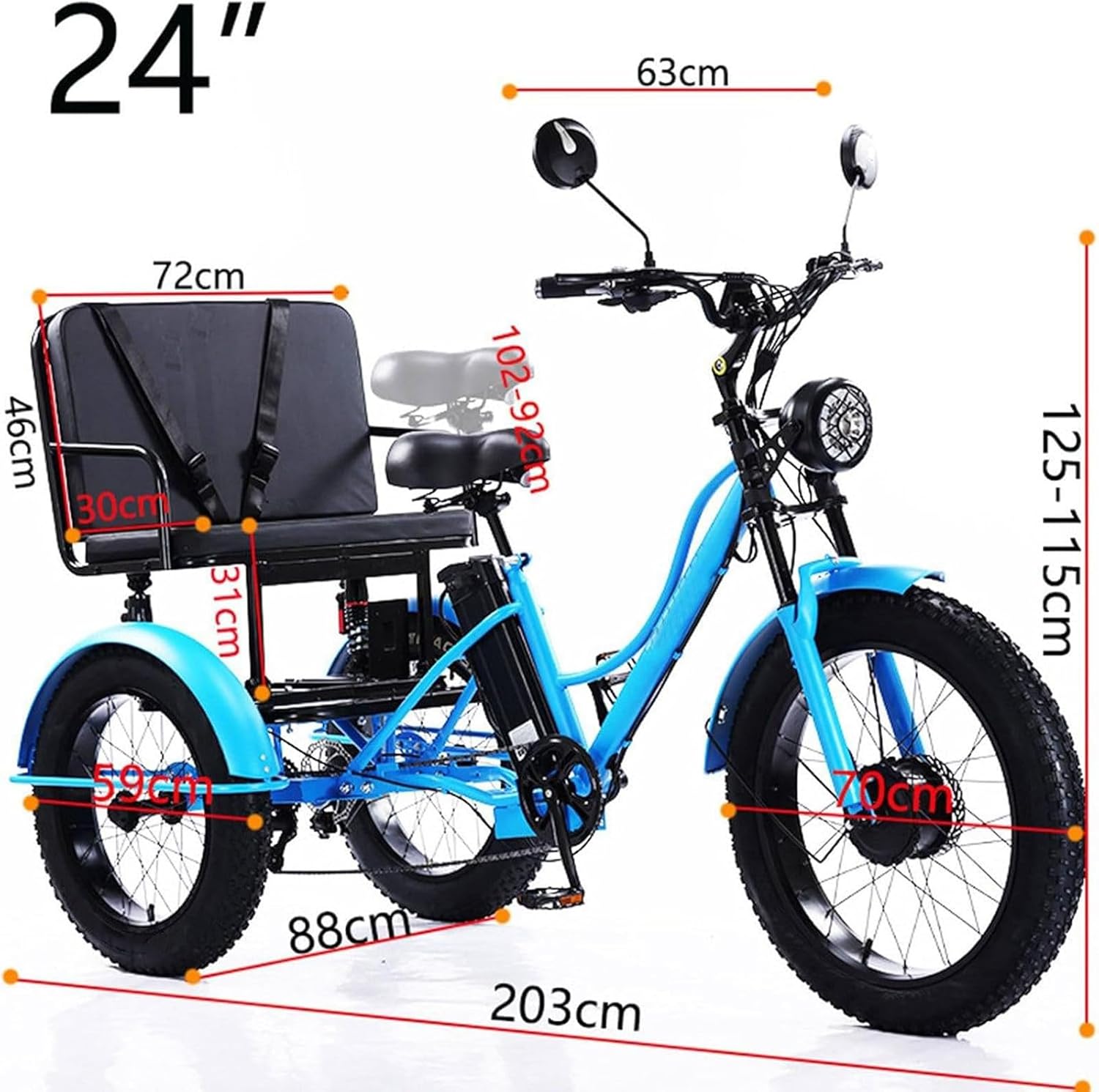 Tricycle Électrique pour Adultes, avec Pneus Larges De 24 Pouces, Capacité De Charge De 150kg, Freins À Disque Mécaniques Avant Et Arrière, Et Siège Passager, Idéal pour Les Seniors - Green Vert