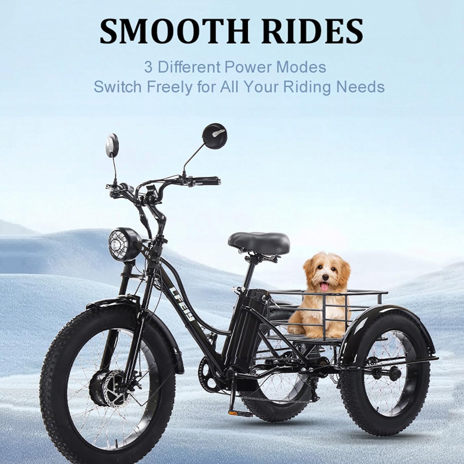 Tricycle électrique 7 Vitesses Pour Adultes, Pneus Larges 24'' X 4.0, Batterie 48 V 18 Ah, Grand Panier De Rangement, écran Lcd, Idéal Pour Les Trajets Quotidiens,Le Shopping Et Les Loisirs Black Noir