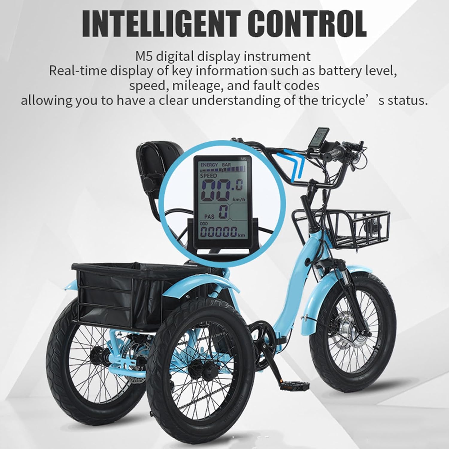 Tricycle électrique Pliable pour Adulte, 48 ​​v 13 Ah, Pneu Large 18" X 3,0, Autonomie De 44 Km, Avec Phare LED Et Klaxon, Paniers Avant Et Arrière,Pour Les Courses Et Les Pique-Niques - Yellow