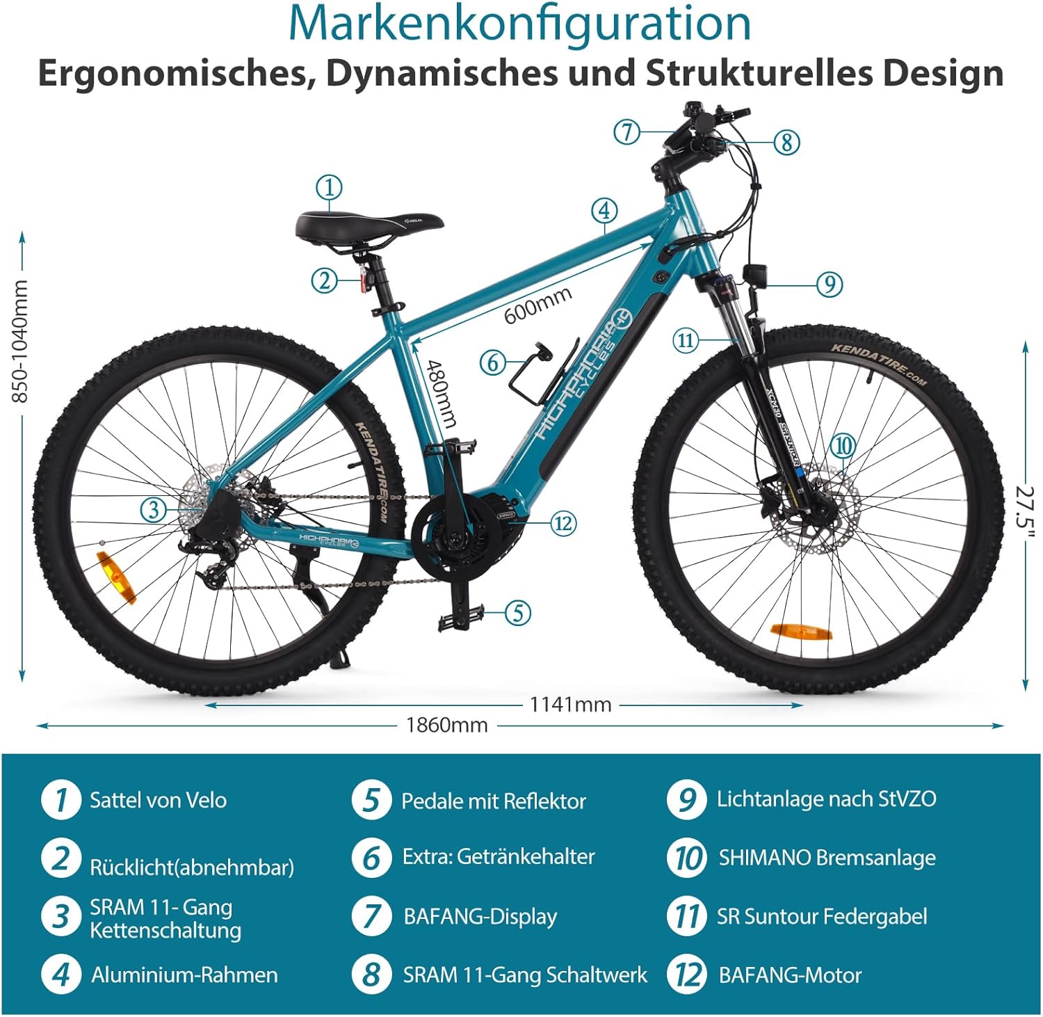 Vélo électrique VTT • Moteur Bafang puissant • Dérailleur • Freins à disque • VTT électrique • Pedelec avec batterie Samsung • Vélo électrique pour homme et femme Noir-Bleu 27,5" - Xplorer