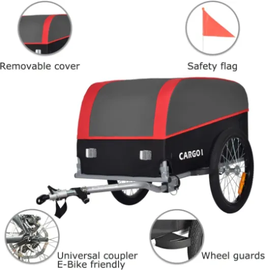 Tiggo Cargo I Remorque de Velo Cargo 120L, Charge Max - 40kg, Toile en Nylon avec Protection Anti-Pluie Pliable Rouge