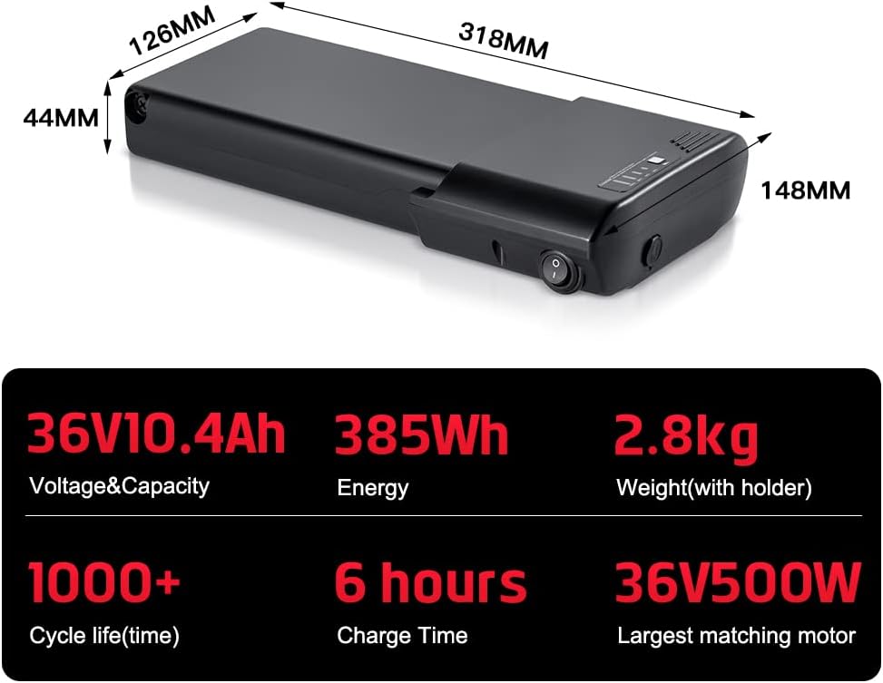 36V 10.4Ah / 14Ah E-Bike Batterie de Remplacement de Vélo Electrique XH370-10J PortaPower pour e-Bikes Ansmann, Phylion, MiFa, Zündapp, Rehberg 36V 10,4Ah / sans Chargeur