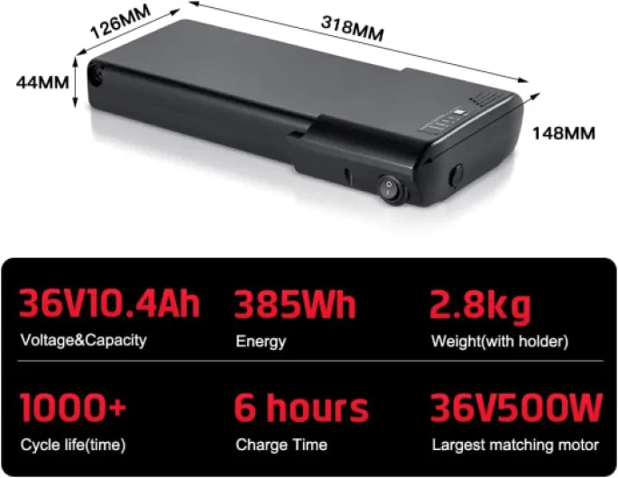 36V 10.4Ah / 14Ah E-Bike Batterie de Remplacement de Vélo Electrique XH370-10J PortaPower pour e-Bikes Ansmann, Phylion, MiFa, Zündapp, Rehberg 36V 10,4Ah / sans Chargeur