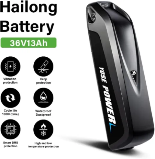 Hailong Batterie de vélo électrique 36V pour Moteur 250W / 350W /500W Tube inférieur pour Mifa Vaun Prophete 36V 13Ah 4 broches