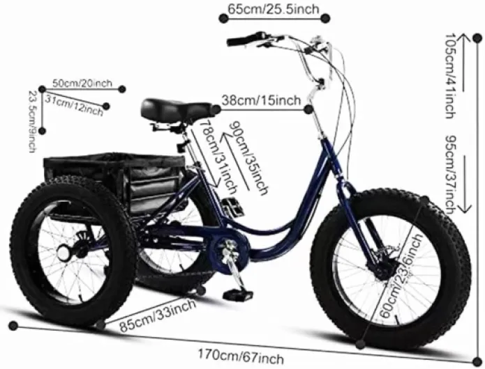 Tricycle à Gros Pneus 20'' X 4'' pour Adultes - 7 Vitesses/Sièges Réglables, Vélo De Neige à 3 Roues, Vélo Cruiser, pour Femmes Et Hommes, Vacances, Camping, Loisirs Blue