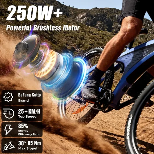 Q5 Shark Vélo Électrique Adulte,VTT Électrique Homme Ville Trajet Quotidien,85Nm 13/20Ah Batterie Amovible,Jusqu’à 40-100KM,Susp - & Freins Hydrauliques,7 Vitesses,EBike Cyclisme pour Tout-Terrain Bleu-13AH