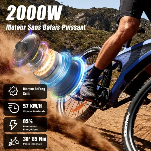 Q5 Shark Vélo Électrique Adulte,VTT Électrique Homme Ville Trajet Quotidien,85Nm 13/20Ah Batterie Amovible,Jusqu’à 40-100KM,Susp - & Freins Hydrauliques,7 Vitesses,EBike Cyclisme pour Tout-Terrain Bleu-20ah-1 Batterie