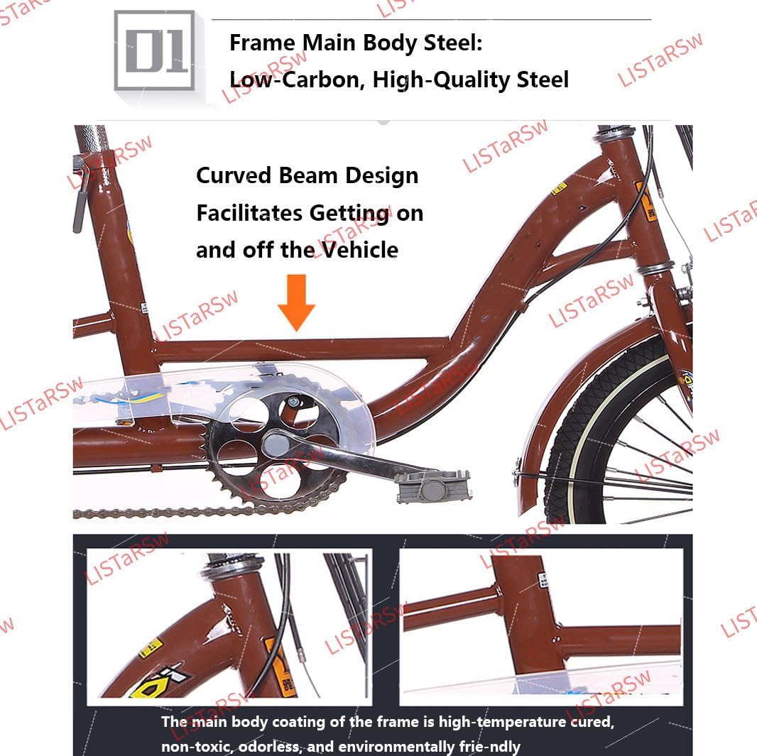 Tricycle Adulte 16 Pouces avec Siège Arrière Et Panier, Vélo à 3 Roues, Tricycle à Pédale Unique, Cadre en Acier à Haute Teneur en Carbone, Tricycle Cargo pour Seniors Black Noir
