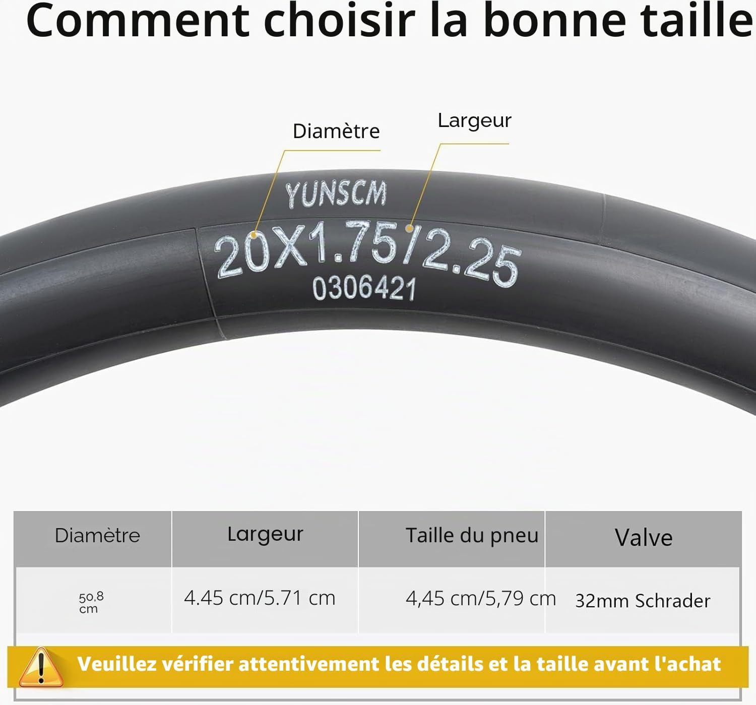 YunSCM 2PCS 45/57-406 épaissies Chambre à air 20x1.75/1.95/2.10/2.25 AV32mm Valve Compatible 20 Pouces Chambre à air 20x1.75 20x1.95 20x2.0 20x2.10 20x2.125 20x2.20 20x2.25