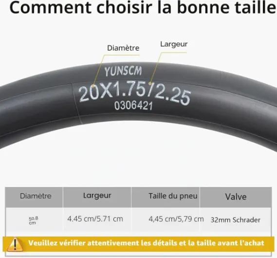 YunSCM 2PCS 45/57-406 épaissies Chambre à air 20x1.75/1.95/2.10/2.25 AV32mm Valve Compatible 20 Pouces Chambre à air 20x1.75 20x1.95 20x2.0 20x2.10 20x2.125 20x2.20 20x2.25