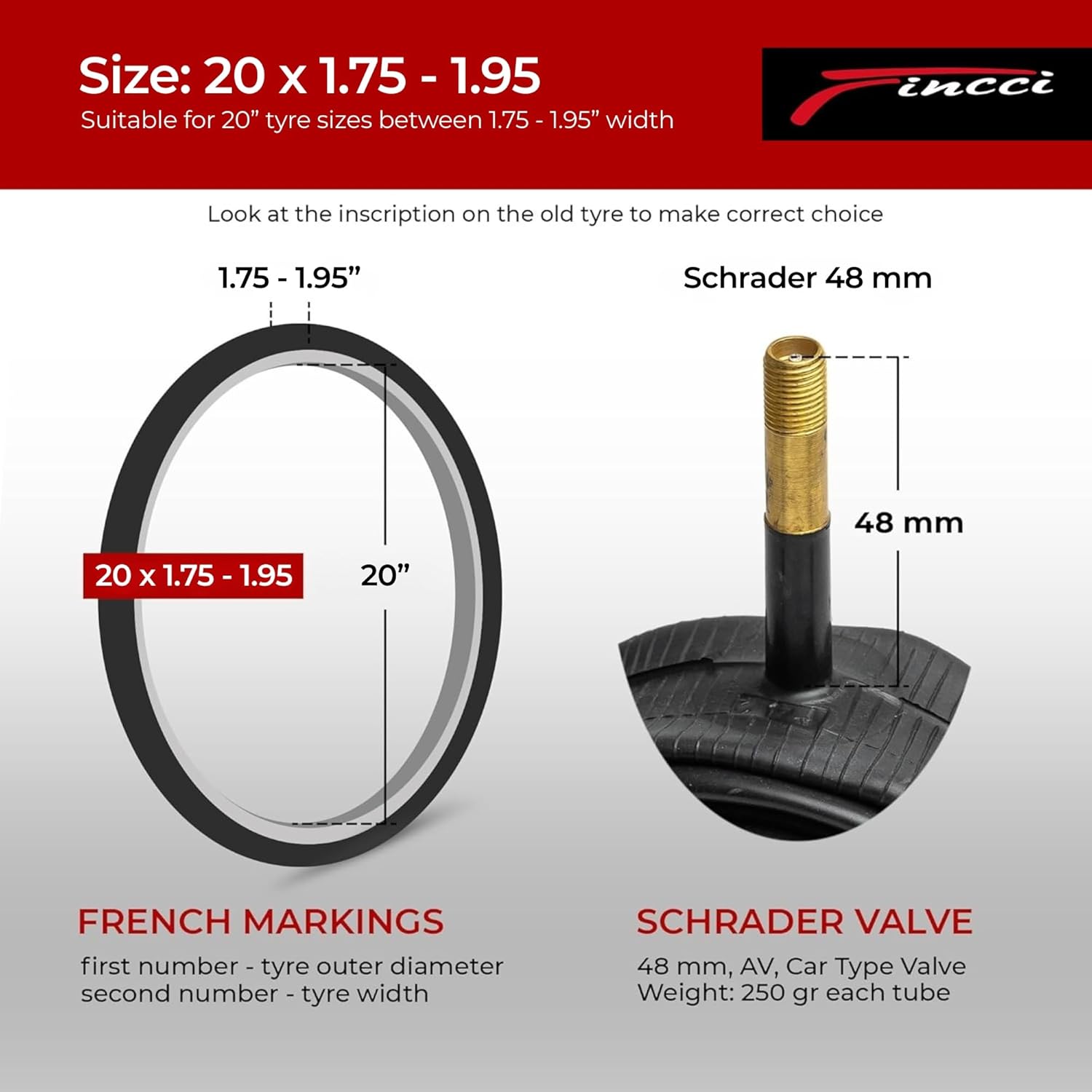 Сhambres à Air BMX 20 x 1.75 x 1.95 x 2.00 x 2.1 Pouces - Paire Chambre a air 20 Pouces de Valve Schrader 48mm pour Les vélos d'enfants et d'Adolescents de Route Bicyclette - Un Paquet de 2
