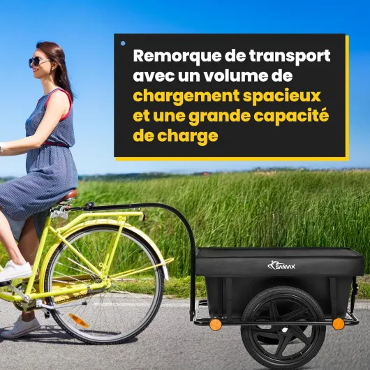 SAMAX Remorque de Vélo Chariot de Transport Haute Traction avec Poignée et Bâche Plus de Couleurs Disponibles 90l / 80kg Mountain